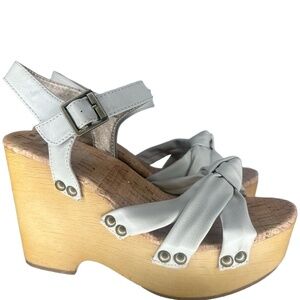 Korks Wedge Clog Sandal 7 Wood Heel Chunky Boho Platform Chic Tan Cream Dawson